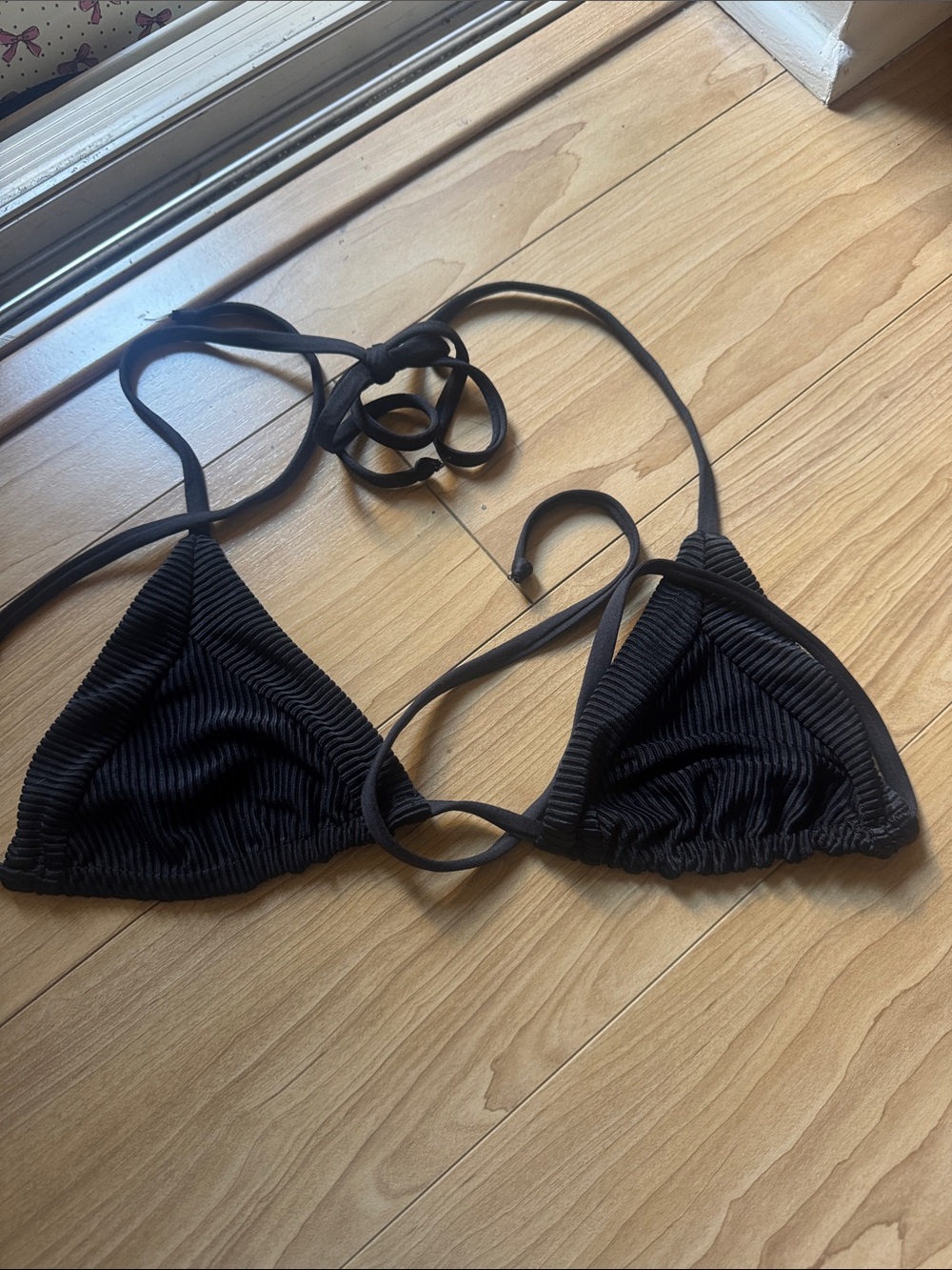 Frankie's Bikinis Black Ribbed Triangle Bikini Top